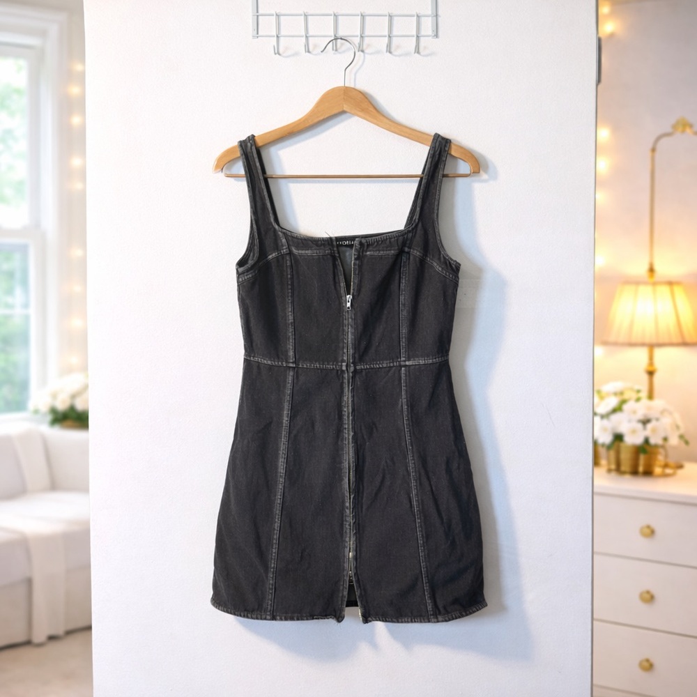 ✨Storia Denim Zip-Front Mini Dress - Spring Layering Size L - Picture 1 of 7
